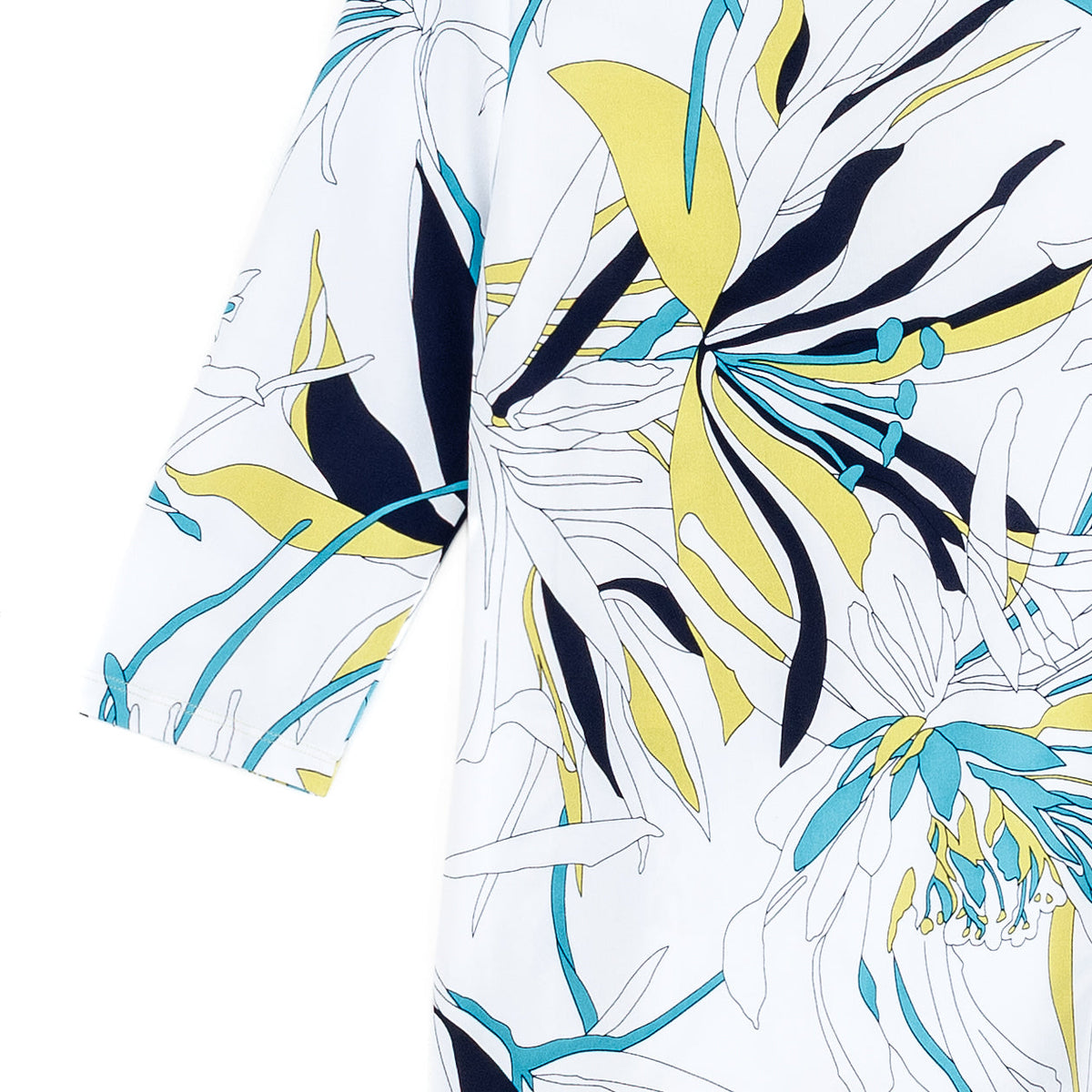 Scoop Neck Half Sleeve Top - Floral Leaves-White - Final Sale | Clara Sunwoo Essential
