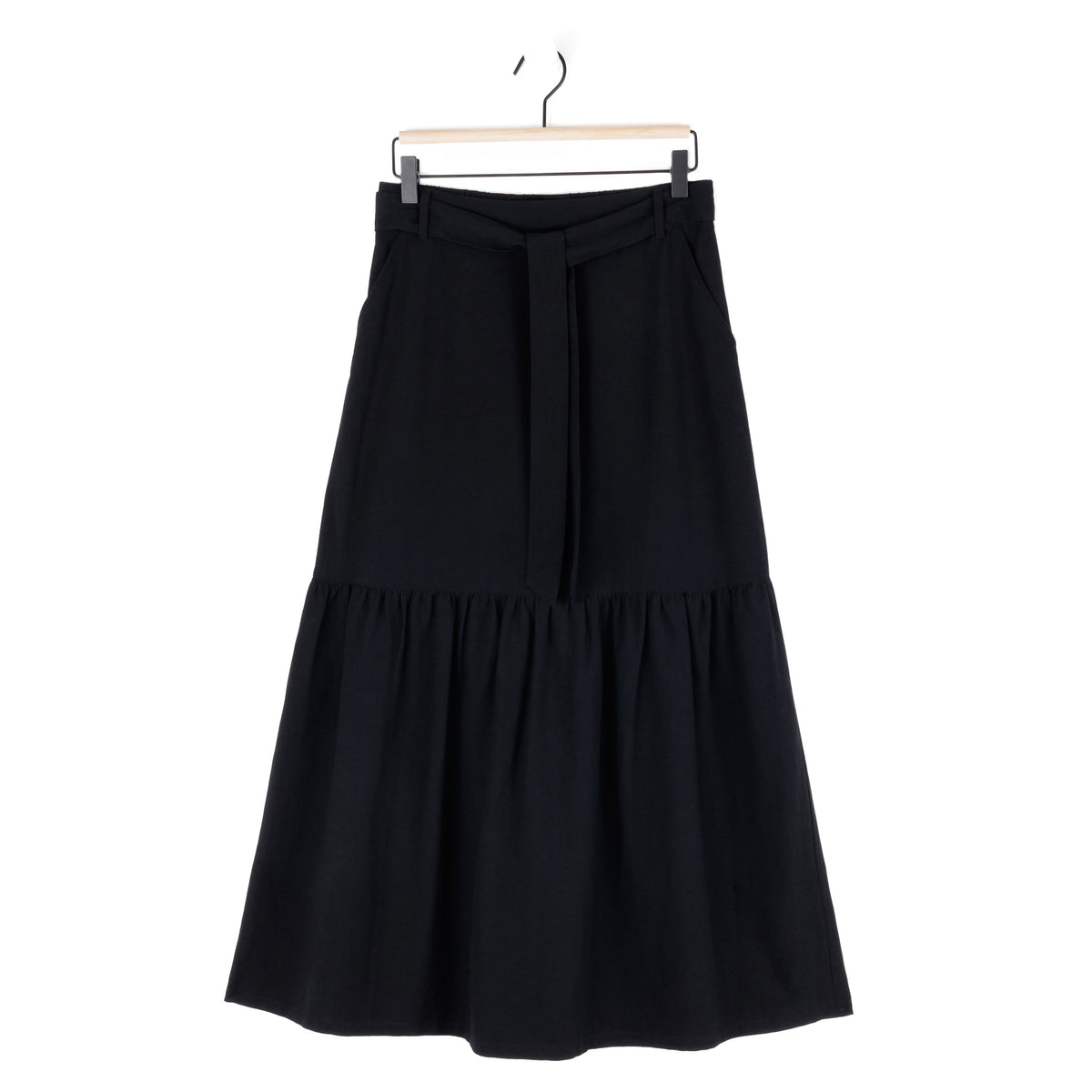 Linen Knit - Tie Waist Tiered Maxi Skirt - Black - Final Sale! | Clara Sunwoo Trusted