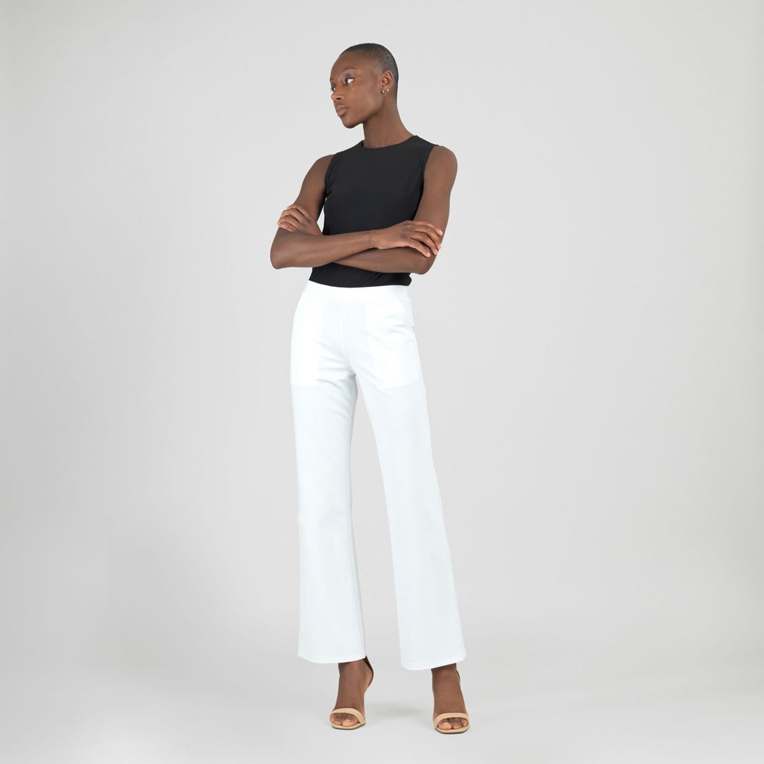 Rayon-Ponte Knit - Loose Leg Pocket Pant - White - Final Sale | Clara Sunwoo Quality