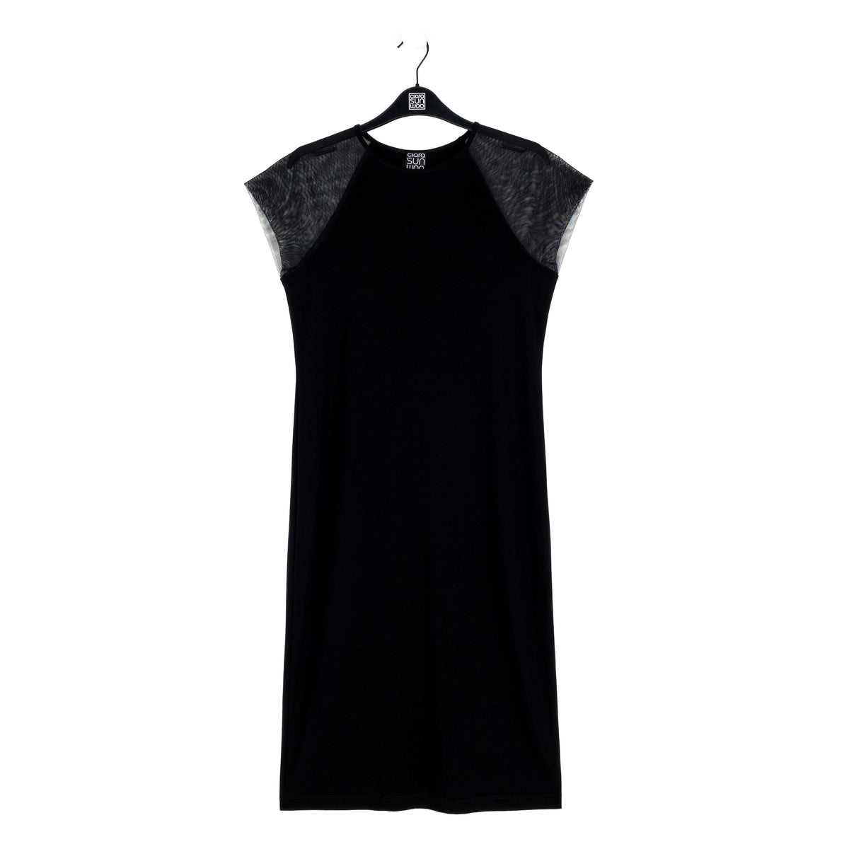 Mesh Cap Sleeve Midi Dress - Black | Clara Sunwoo Premium