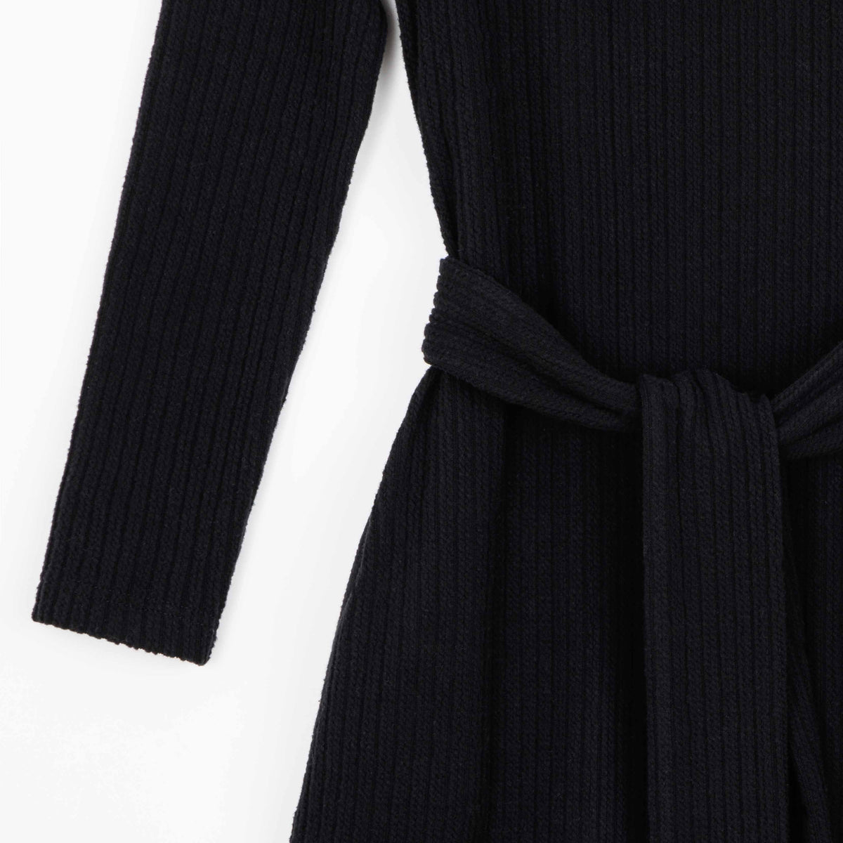 Chunky Ribbed - Tie Waist Pocket Midi Sweater Dress - Black - Final Sale! | Clara Sunwoo Quality