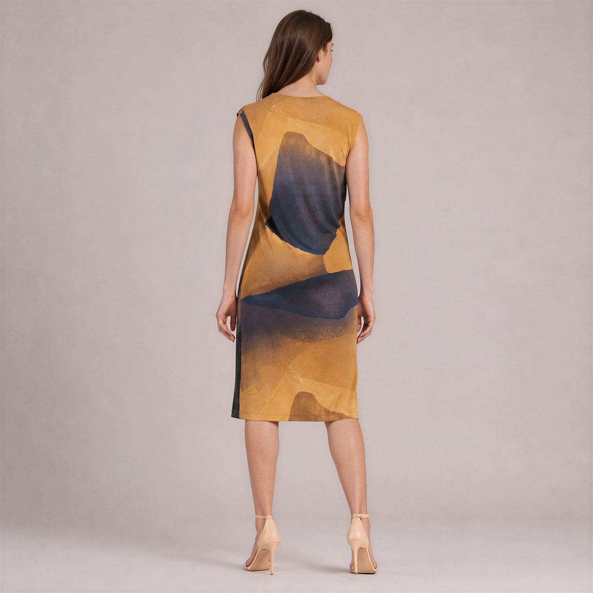 Side Slit Midi Dress - Tan Watercolor - Final Sale | Clara Sunwoo Value