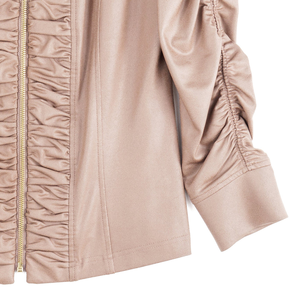 Liquid Leather™ Ruched Detail Jacket - Taupe - Final Sale | Clara Sunwoo Great Value