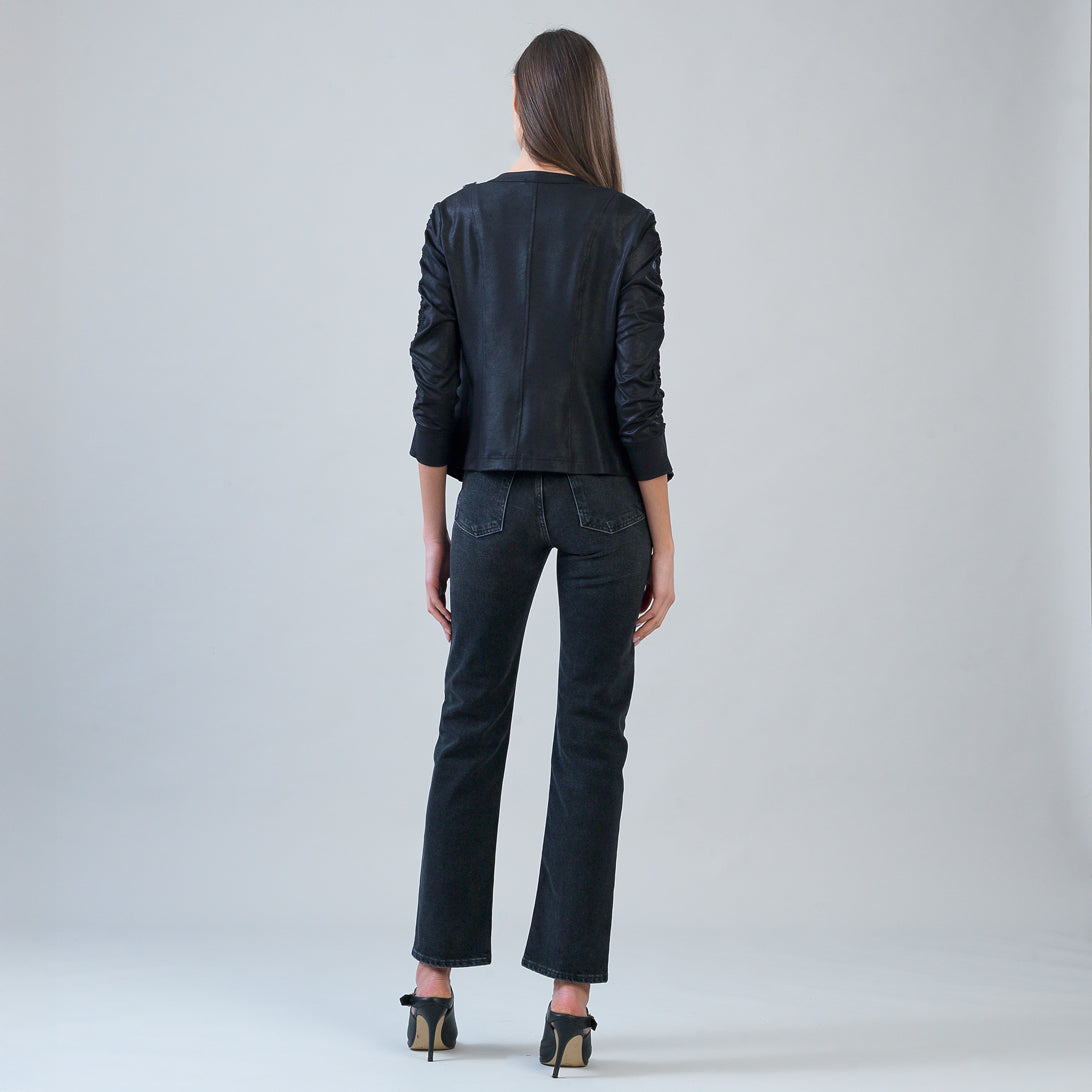 Liquid Leather™ Ruched Detail Jacket - Black | Clara Sunwoo Special Offer