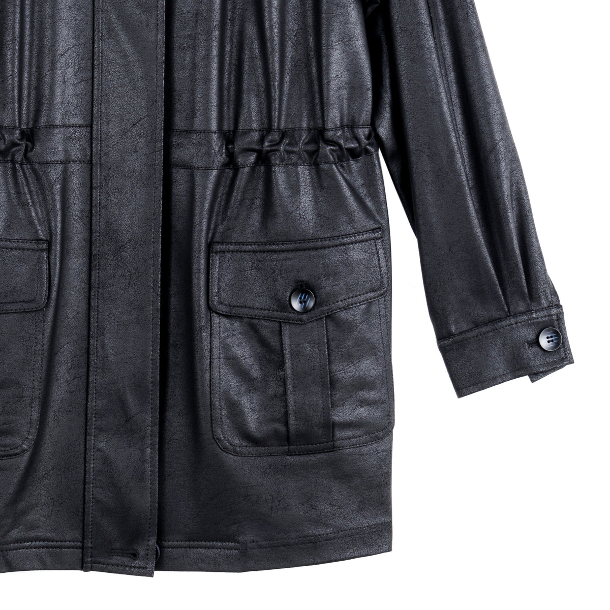 Liquid Leather™ Drawstring Waist Utility Jacket - Black - Final Sale | Clara Sunwoo Everyday