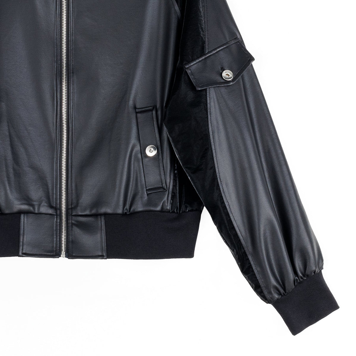 Liquid Leather™ + Vinyl Panel Varsity Bomber Jacket - Black - Final Sale | Clara Sunwoo Discount