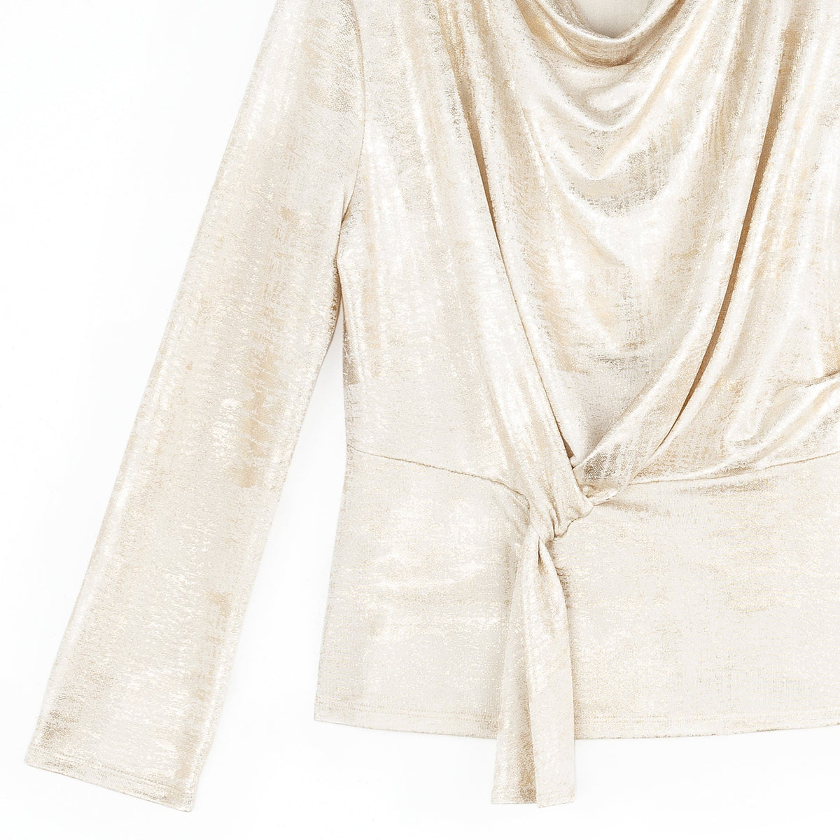 Foil Sheen - Long Sleeve Loop Front Top - Champagne - Final Sale | Clara Sunwoo Classic