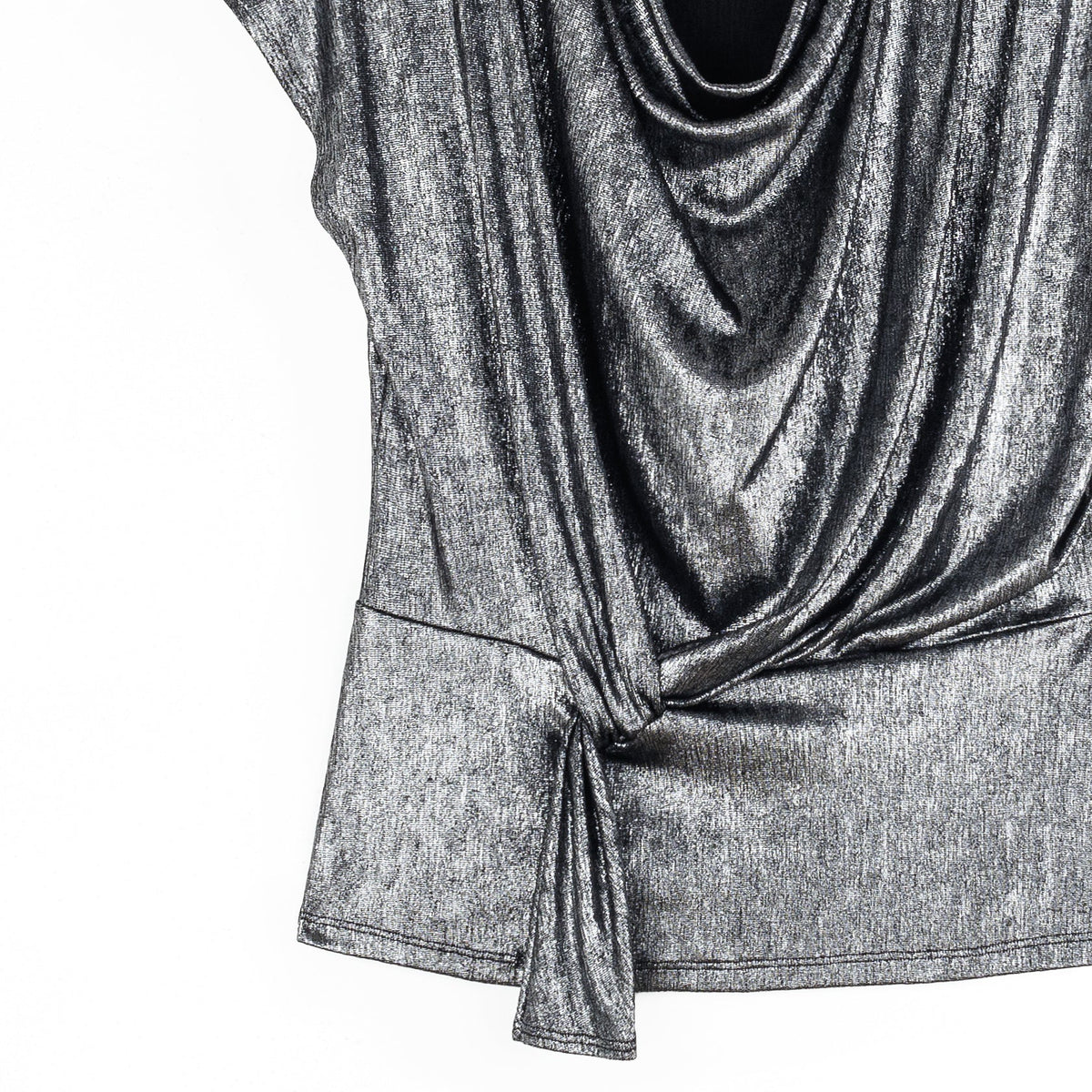 Metallic Shimmer - Drape Neck Loop Front Top - Gunmetal - Limited Sizes | Clara Sunwoo Classic