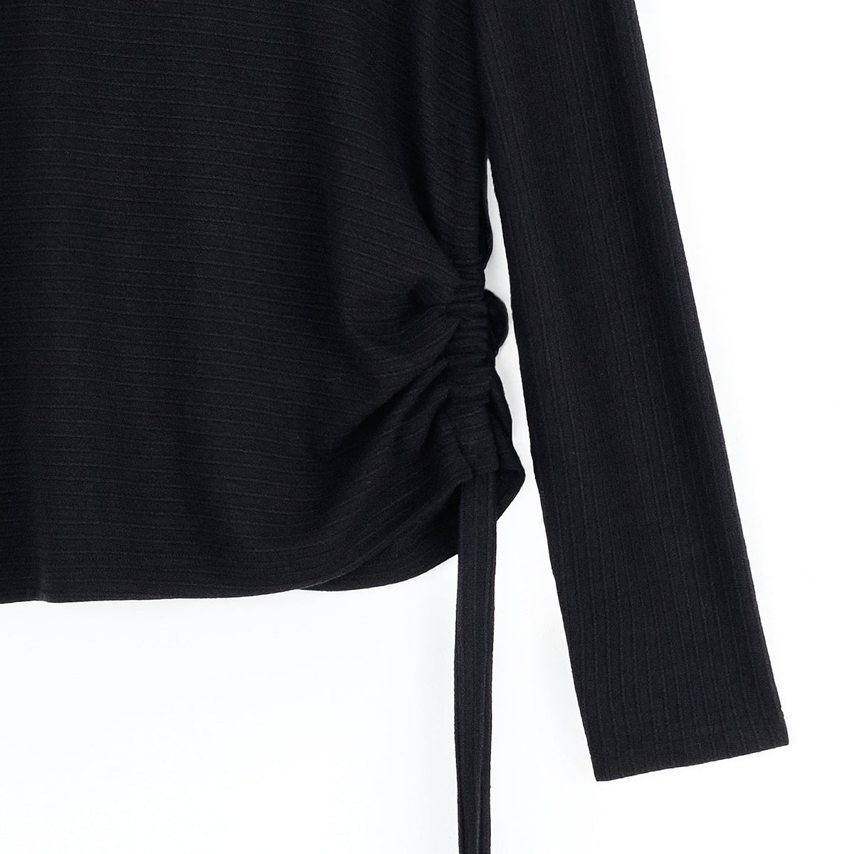 Soft Ribbed - Side Pull-Tie Sweater Top - Black - Final Sale | Clara Sunwoo New