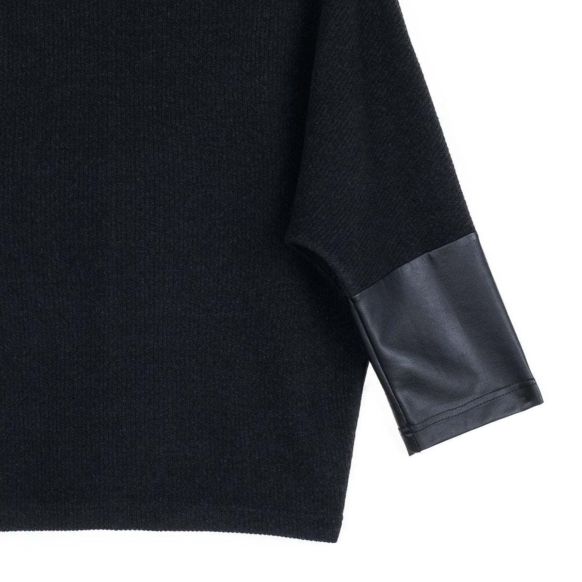 Plush Ribbed - Liquid Leather Cuff Sweater - Black - Final Sale | Clara Sunwoo Discount