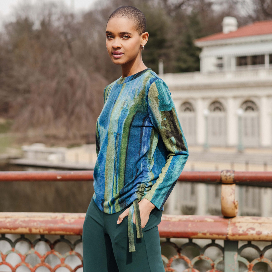 Lightweight Cozy - Side Pull-Tie Sweater Top - Paint Stroke - Limited Sizes | Clara Sunwoo Sale