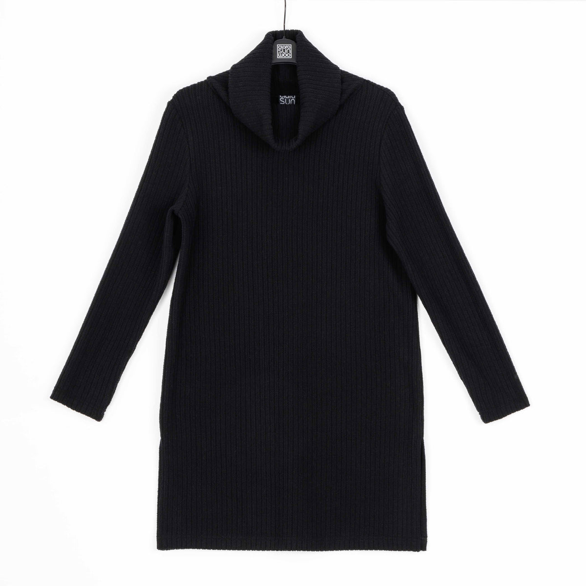 Chunky Ribbed - Cowl Turtleneck Sweater Tunic - Black - Final Sale! | Clara Sunwoo Essential