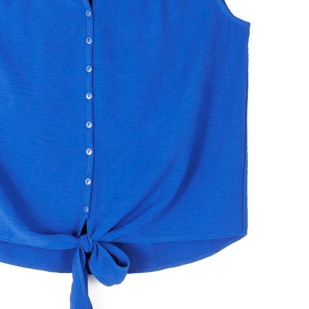 Textured Rayon - Sleeveless Button Down Tie Hem Top - Cobalt - Final Sale | Clara Sunwoo Trusted