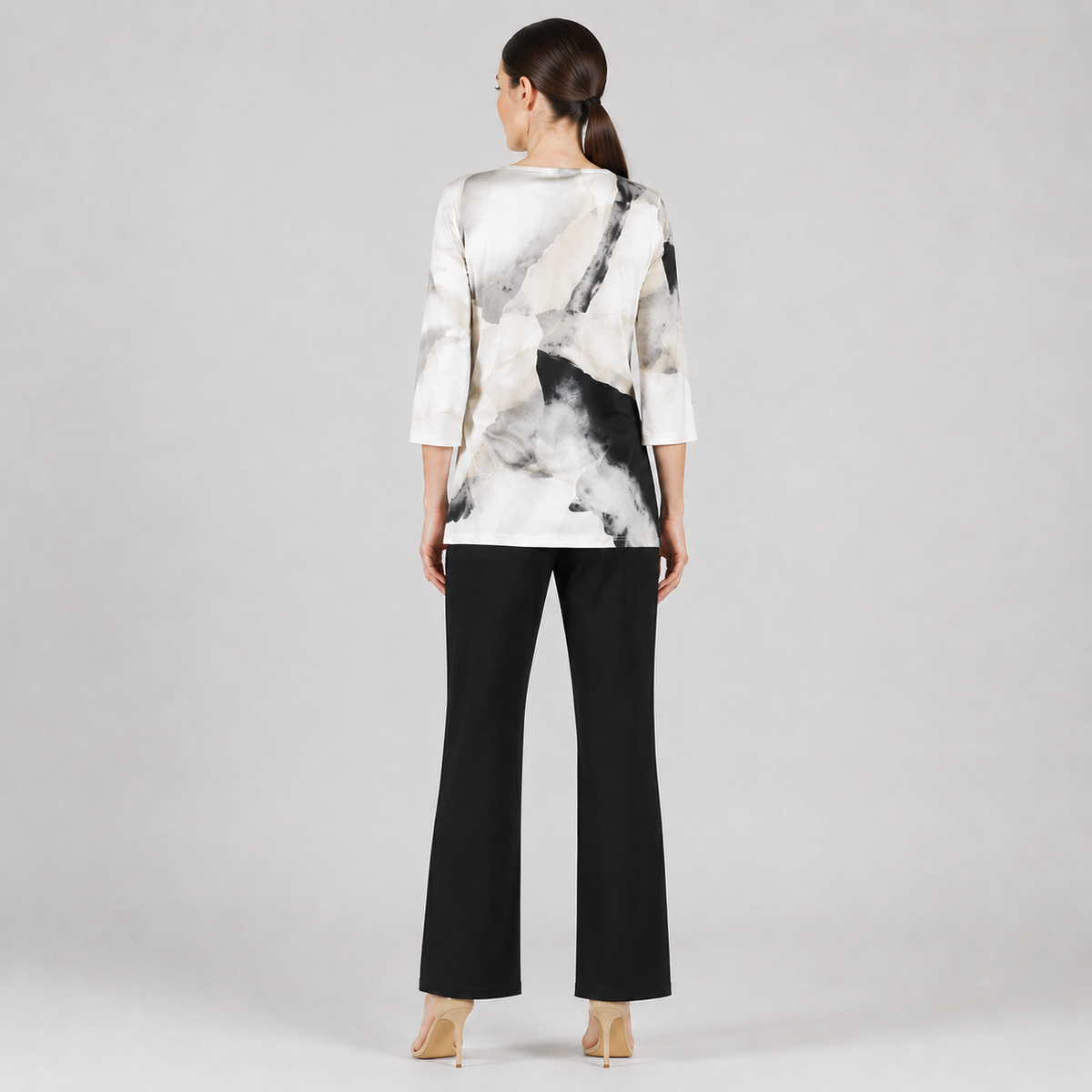Side Gathered Drape Tunic - Ivory Watercolor - Final Sale | Clara Sunwoo New