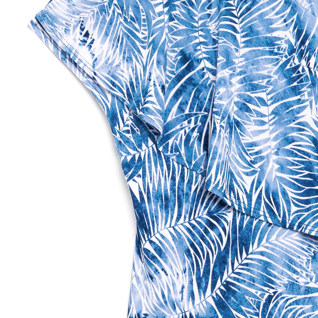 Light Knit - Ruffle Overlay Top - Blue-Palm Branch - Final Sale | Clara Sunwoo Trusted