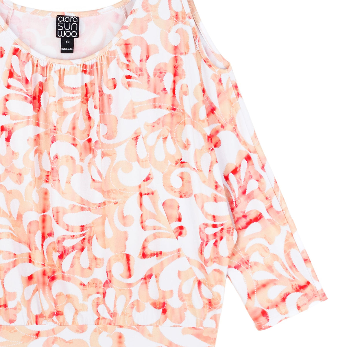 Open Shoulder Blouson Waist Top - Damask Motif - Final Sale | Clara Sunwoo Essential