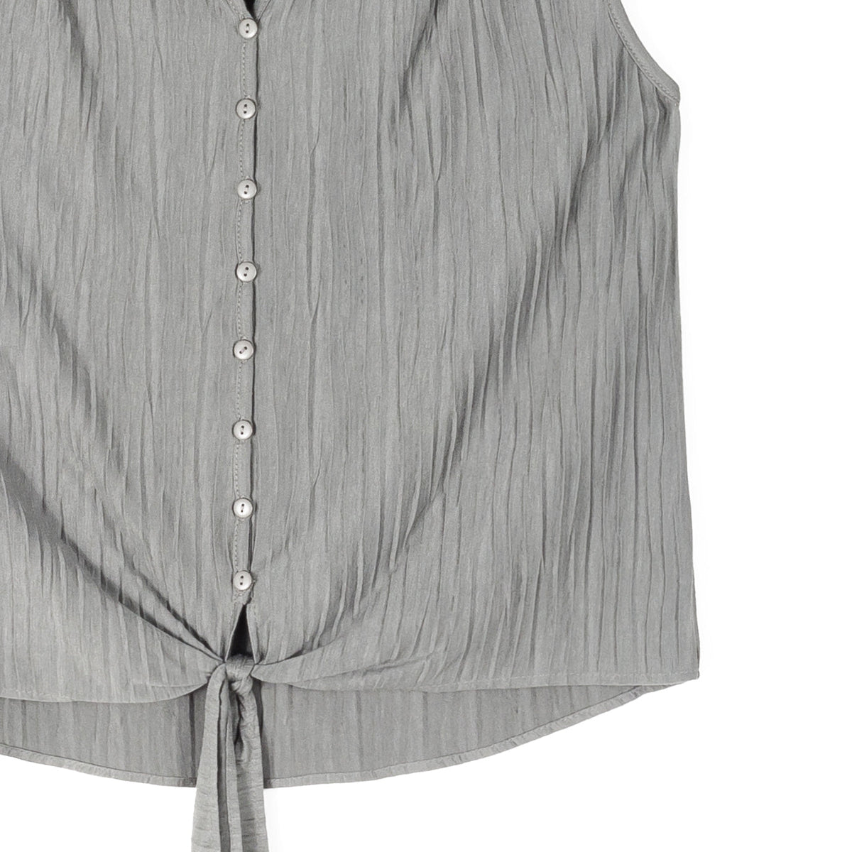 Soft Pleat Knit - Sleeveless Button Down Tie Hem Top - Olive - Final Sale! | Clara Sunwoo Discount