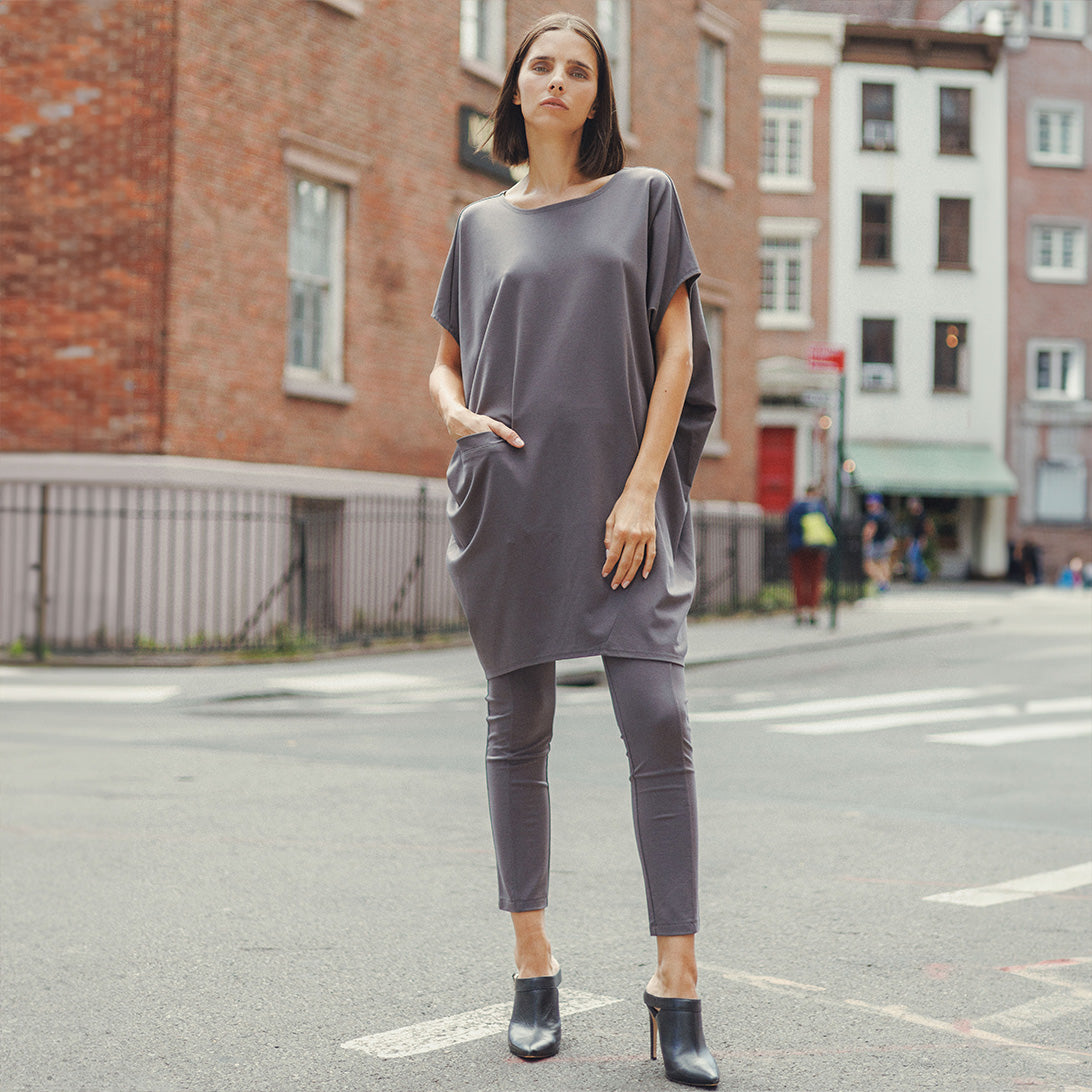 Rayon-Ponte Knit - Architectural Pocket Tunic - Mocha - Final Sale! | Clara Sunwoo Premium