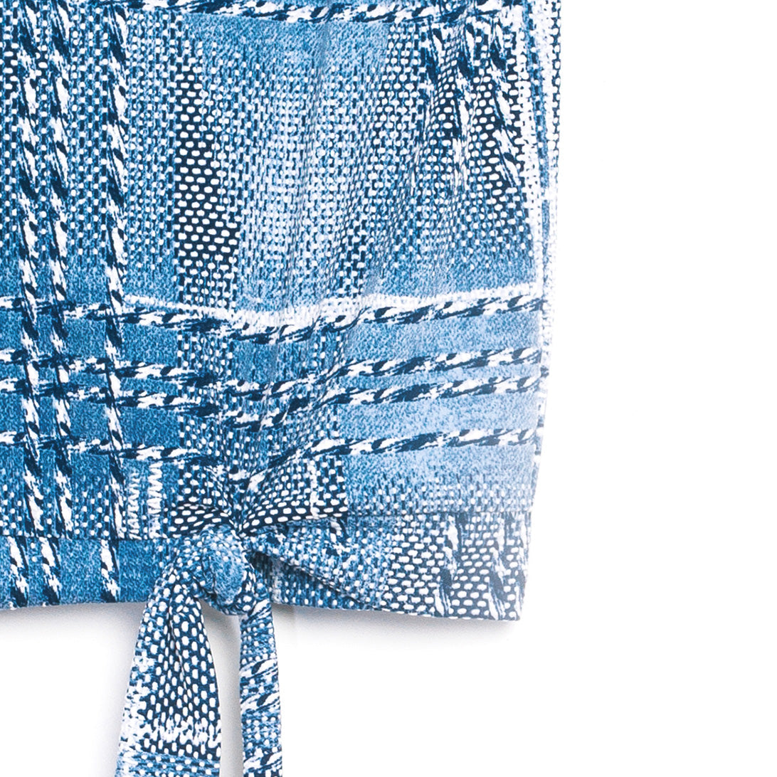 Textured Cap Sleeve Tie Hem Top - Denim Plaid - Final Sale | Clara Sunwoo Classic
