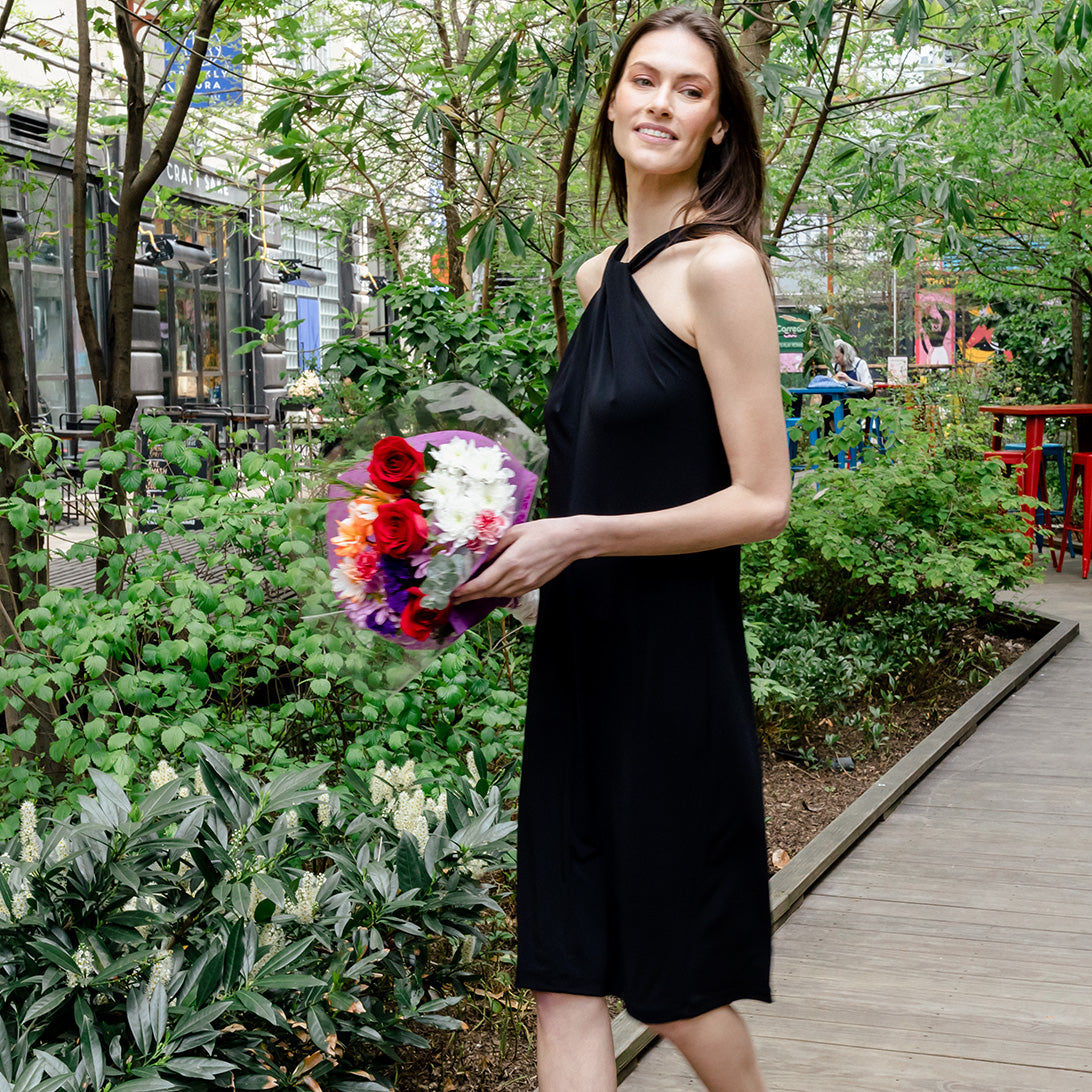 Grecian Halter Midi Sheath Dress - Black - Final Sale! | Clara Sunwoo Quality