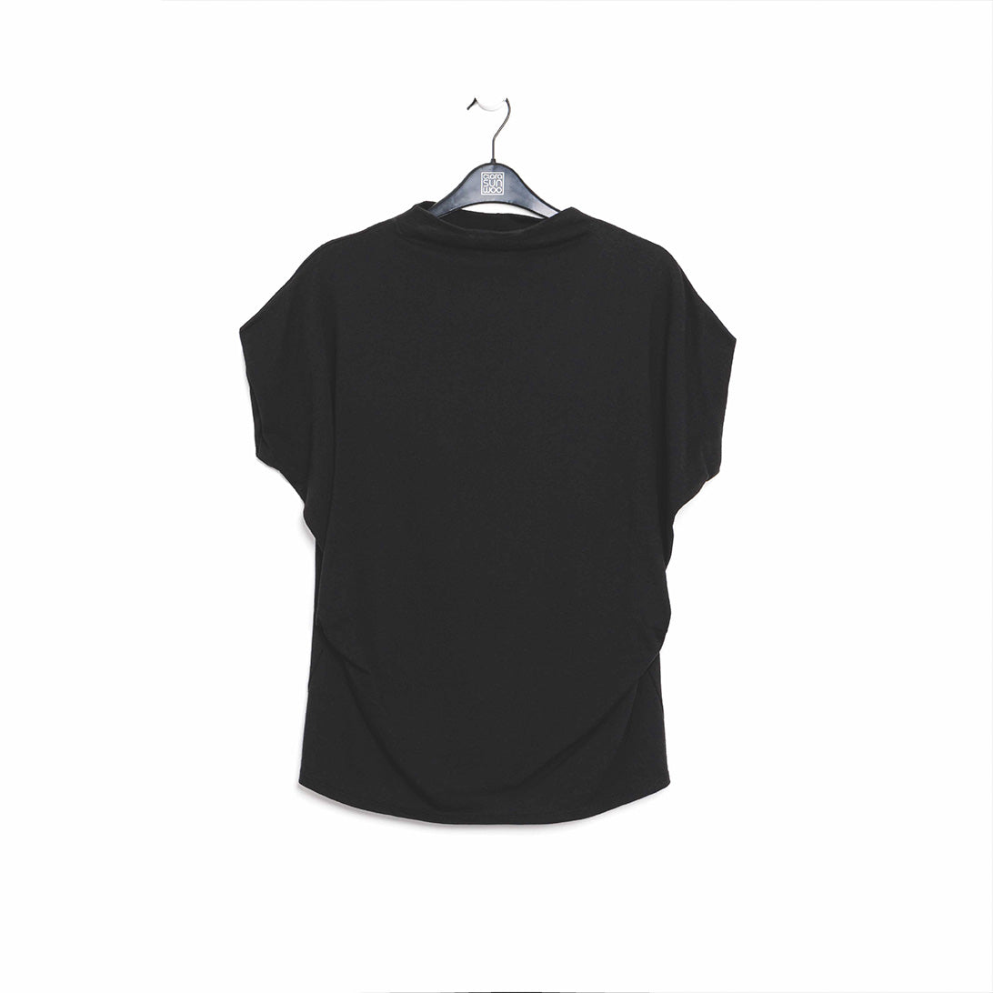 Modal Cotton - Funnel Neck Side Cinched Top - Black - Final Sale! | Clara Sunwoo Quality