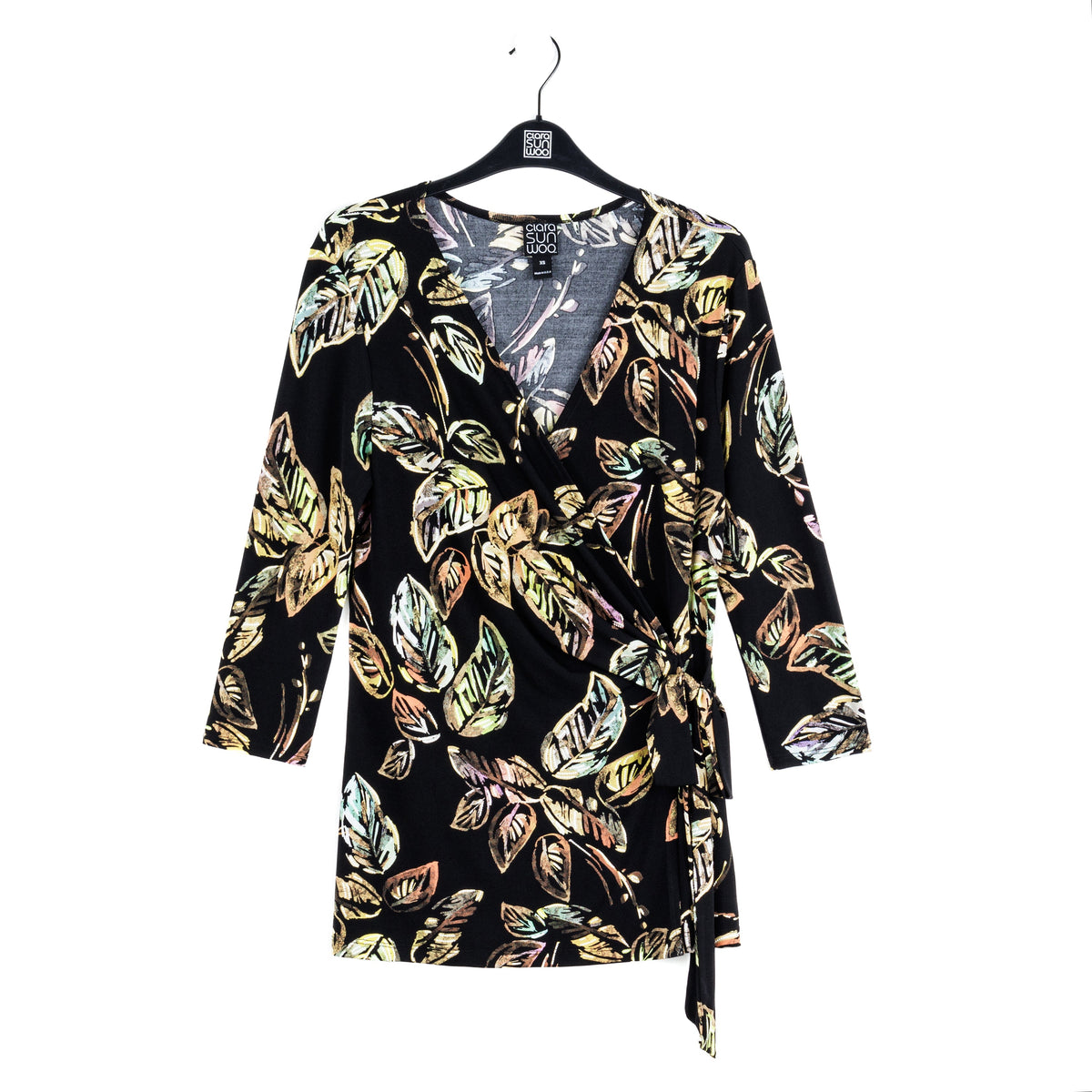 Surplice Faux Wrap Side Tie Tunic - Leaf Colorburst - Final Sale! | Clara Sunwoo Discount