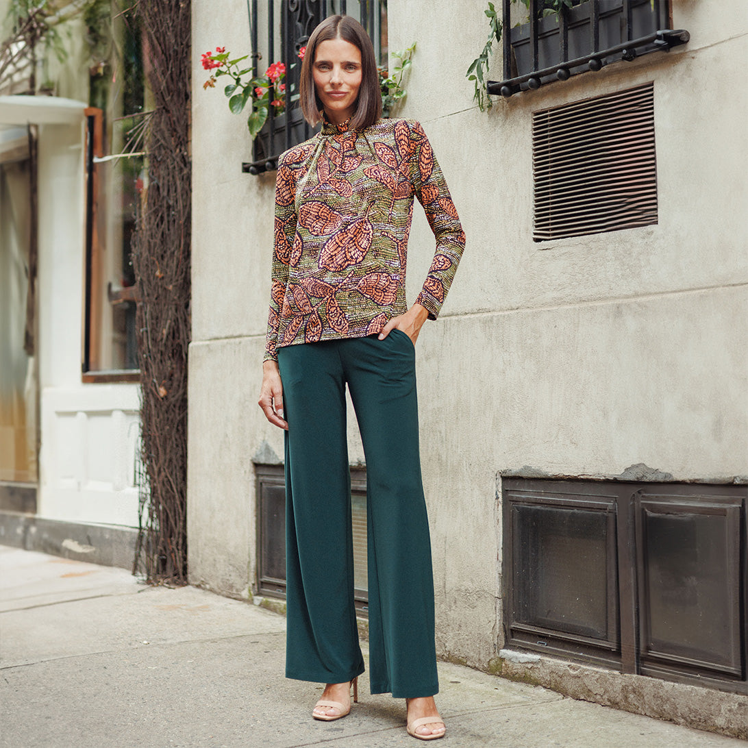 Mock Neck Pleated Detail Top - Mosaic Leaves - Final Sale! | Clara Sunwoo Everyday