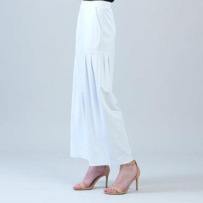 Rayon-Ponte Knit - Pleated Wide Leg Pocket Pant - White | Clara Sunwoo Signature