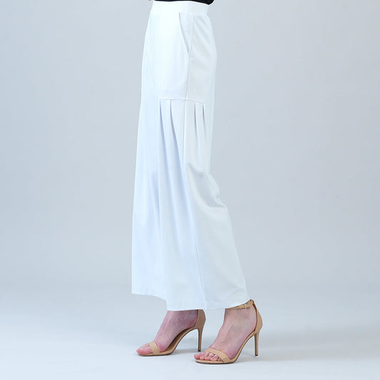 Rayon-Ponte Knit - Pleated Wide Leg Pocket Pant - White | Clara Sunwoo Signature