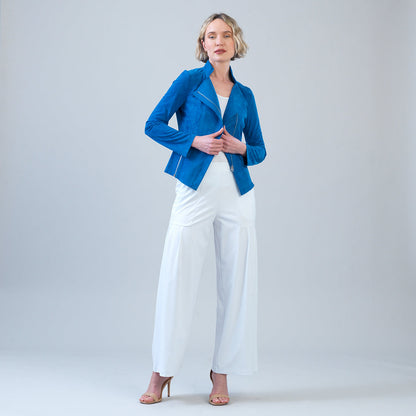 Rayon-Ponte Knit - Pleated Wide Leg Pocket Pant - White | Clara Sunwoo Signature
