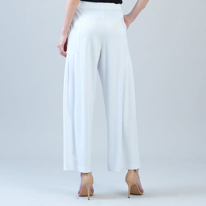 Rayon-Ponte Knit - Pleated Wide Leg Pocket Pant - White | Clara Sunwoo Signature