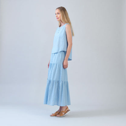 Soft Cotton - Back Pleat Henley Tank - Powder Blue - Final Sale | Clara Sunwoo Signature