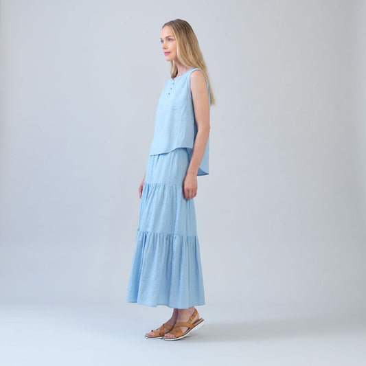 Soft Cotton - Back Pleat Henley Tank - Powder Blue - Final Sale | Clara Sunwoo Signature