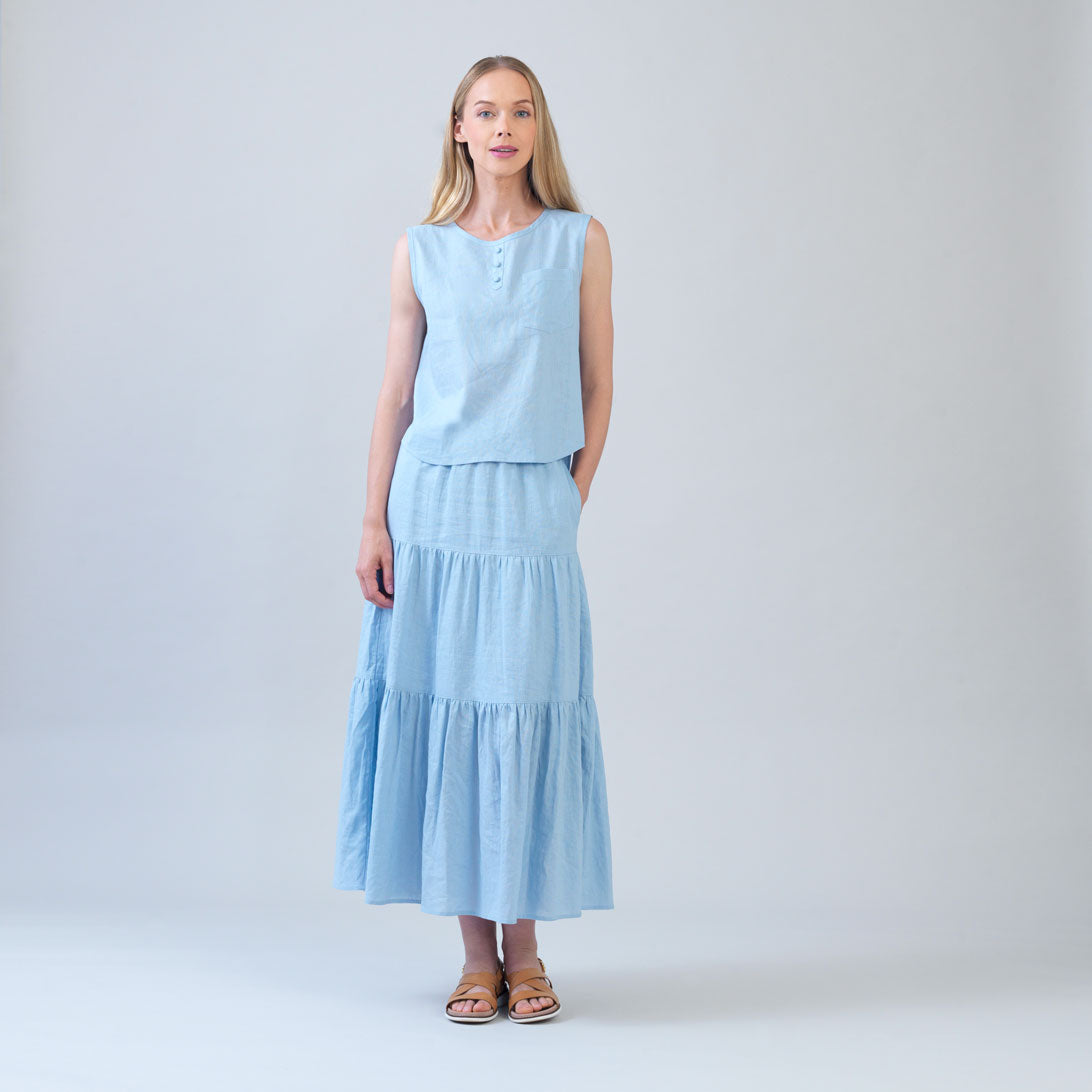 Soft Cotton - Back Pleat Henley Tank - Powder Blue - Final Sale | Clara Sunwoo Signature