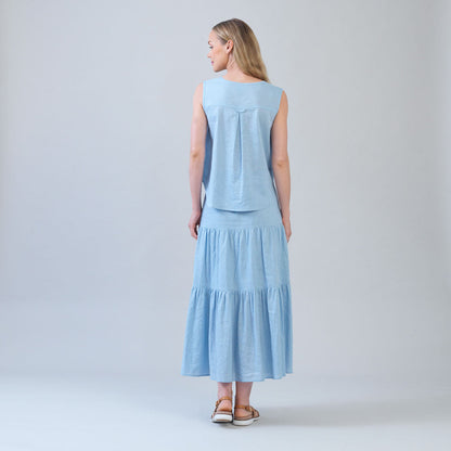 Soft Cotton - Back Pleat Henley Tank - Powder Blue - Final Sale | Clara Sunwoo Signature