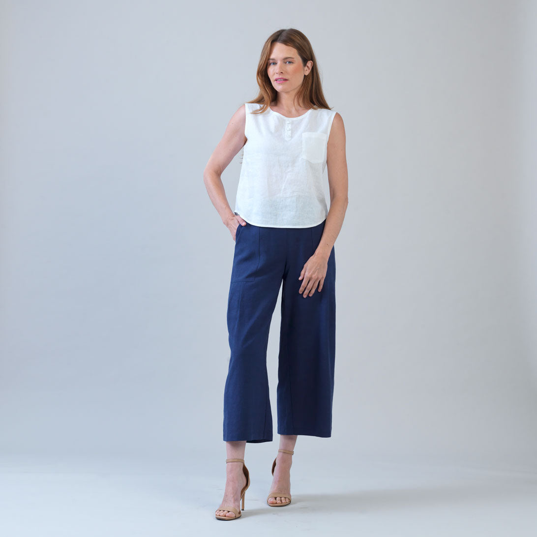 Soft Cotton - Back Pleat Henley Tank - White - Final Sale | Clara Sunwoo Trending