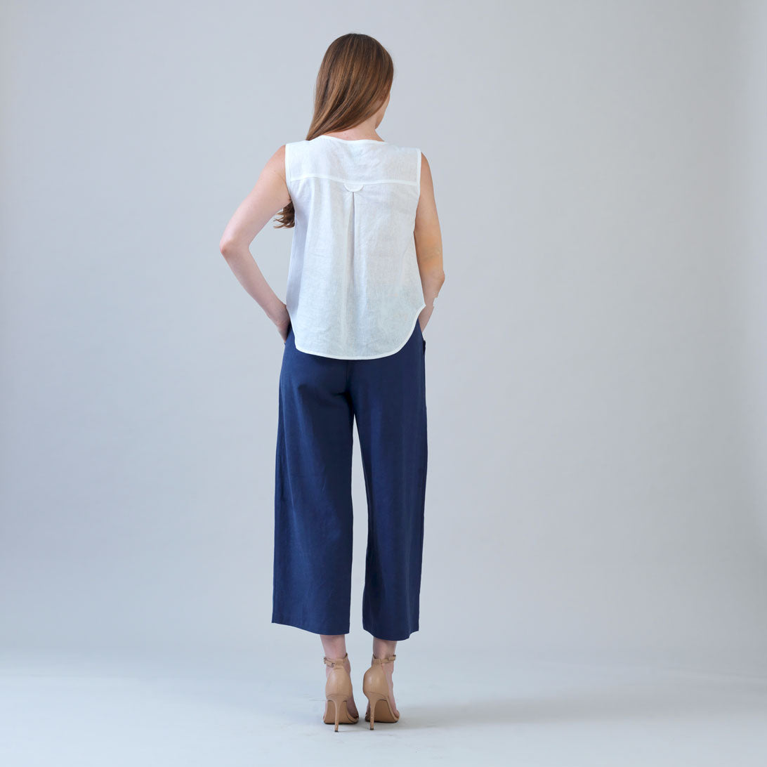 Soft Cotton - Back Pleat Henley Tank - White - Final Sale | Clara Sunwoo Trending