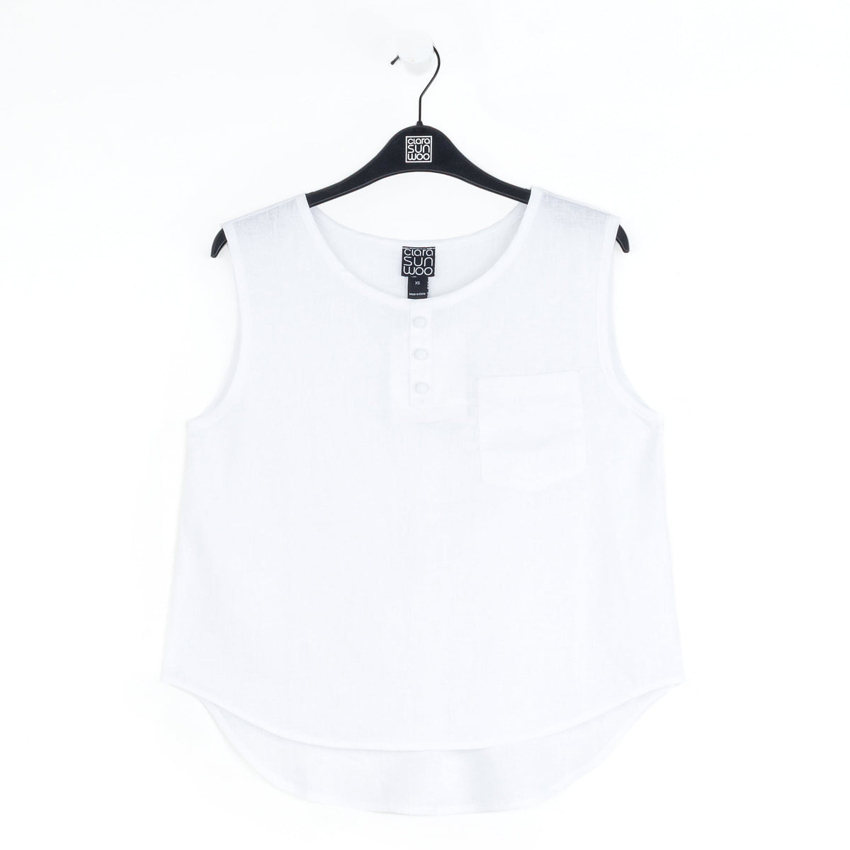 Soft Cotton - Back Pleat Henley Tank - White - Final Sale | Clara Sunwoo Trending