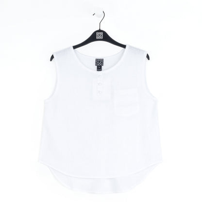 Soft Cotton - Back Pleat Henley Tank - White - Final Sale | Clara Sunwoo Trending