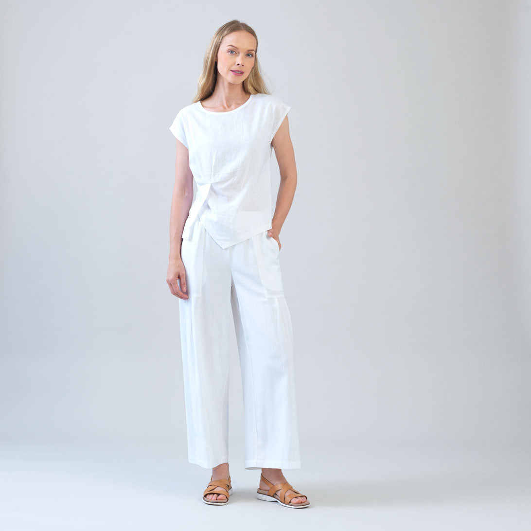 Soft Cotton - Cap Sleeve Stitch Overlay Top - White - Final Sale | Clara Sunwoo Exclusive