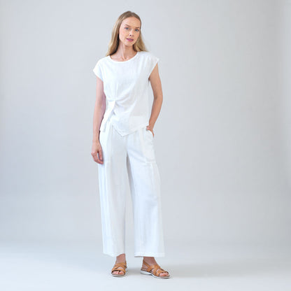 Soft Cotton - Cap Sleeve Stitch Overlay Top - White - Final Sale | Clara Sunwoo Exclusive