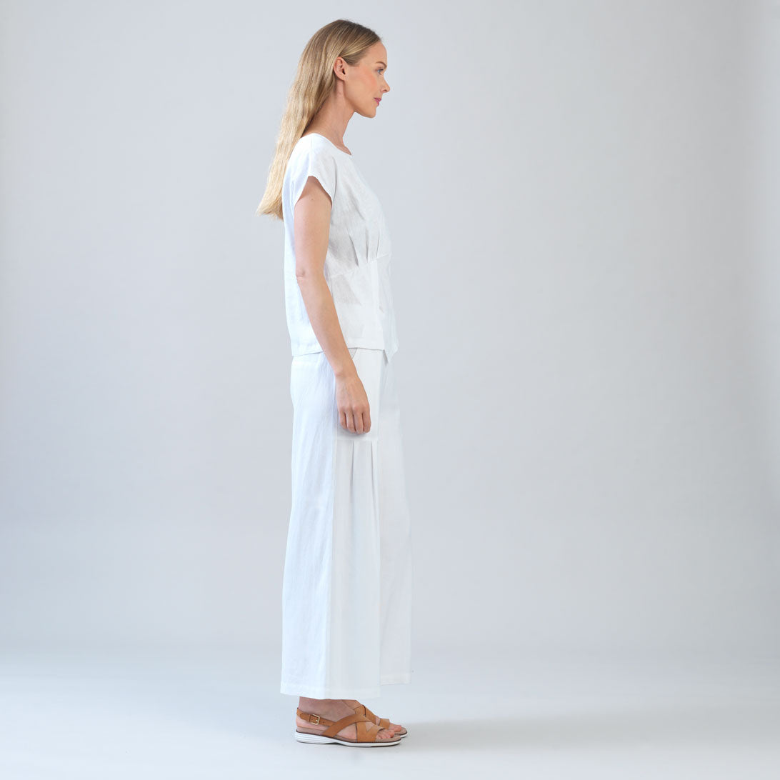 Soft Cotton - Cap Sleeve Stitch Overlay Top - White - Final Sale | Clara Sunwoo Exclusive
