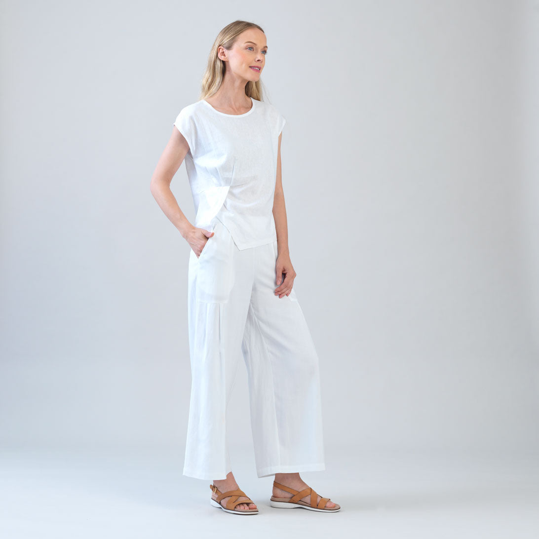 Soft Cotton - Cap Sleeve Stitch Overlay Top - White - Final Sale | Clara Sunwoo Exclusive