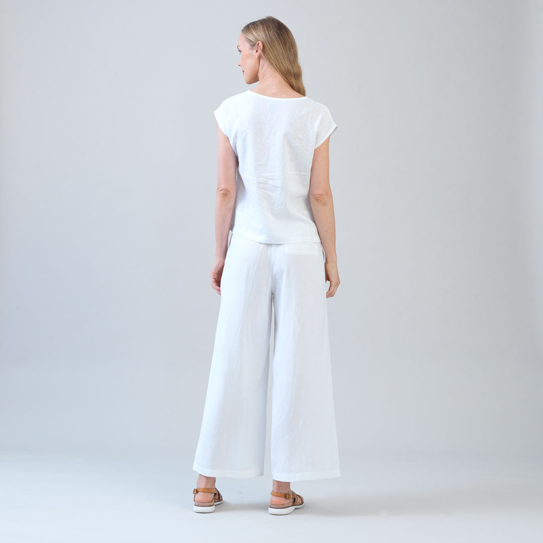 Soft Cotton - Cap Sleeve Stitch Overlay Top - White - Final Sale | Clara Sunwoo Exclusive