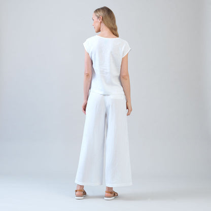 Soft Cotton - Cap Sleeve Stitch Overlay Top - White - Final Sale | Clara Sunwoo Exclusive