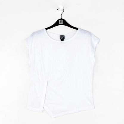 Soft Cotton - Cap Sleeve Stitch Overlay Top - White - Final Sale | Clara Sunwoo Exclusive