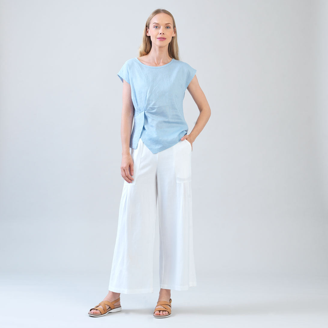 Soft Cotton - Cap Sleeve Stitch Overlay Top - Powder Blue | Clara Sunwoo Exclusive