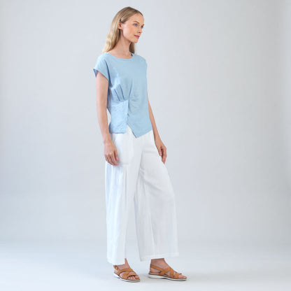 Soft Cotton - Cap Sleeve Stitch Overlay Top - Powder Blue | Clara Sunwoo Exclusive