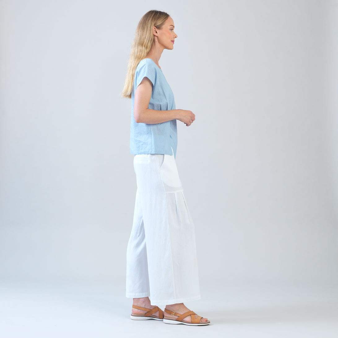 Soft Cotton - Cap Sleeve Stitch Overlay Top - Powder Blue | Clara Sunwoo Exclusive