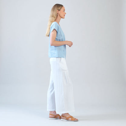 Soft Cotton - Cap Sleeve Stitch Overlay Top - Powder Blue | Clara Sunwoo Exclusive